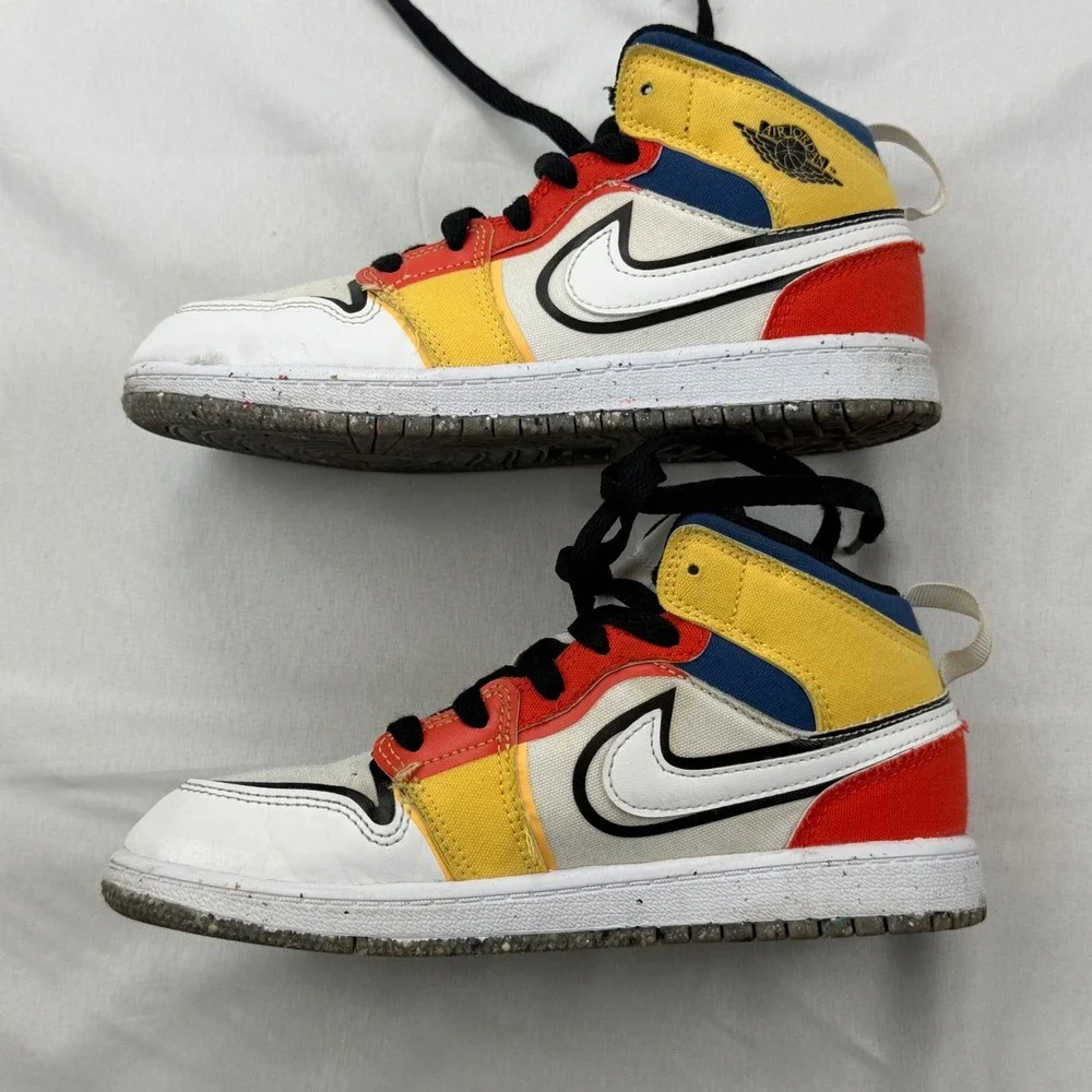 Jordan Air Jordan 1 Mid SE DIY Kids 2.5Y White Red Yellow Blue DV1318-100